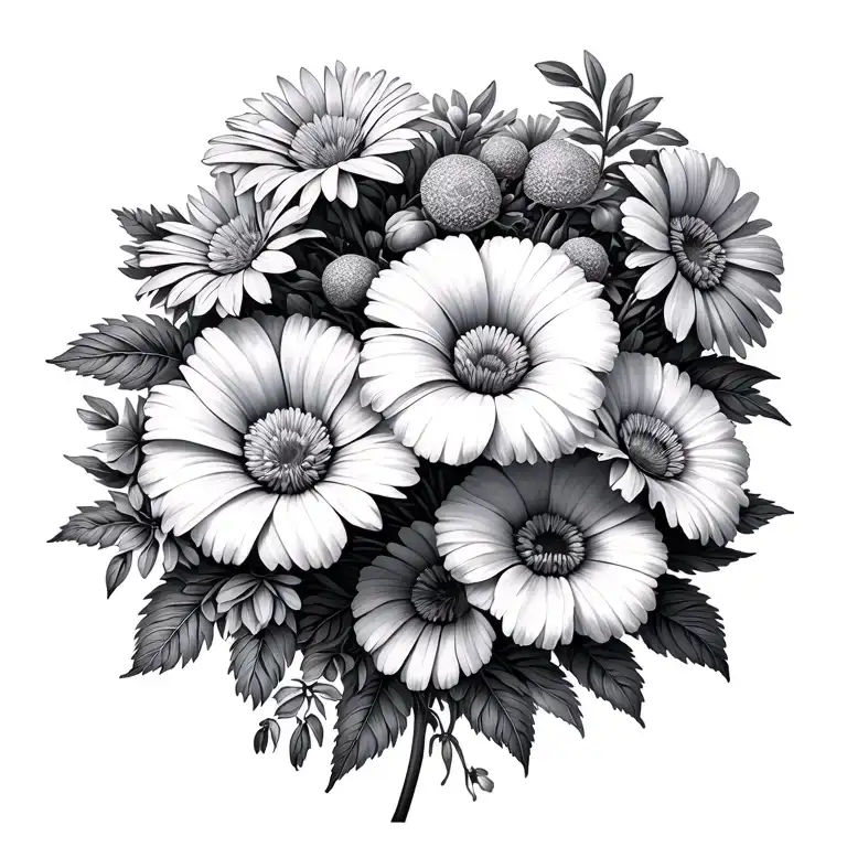 Bouquet Of Aster Flowers And Morning Glory Flower