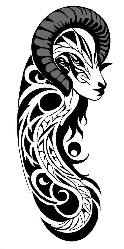 Maori Tattoo With Aries Zodiac Sign