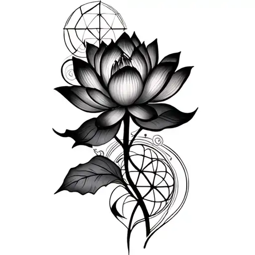 Lotus Flower Intertwined With Sacred Geometry And Cosmic Patterns