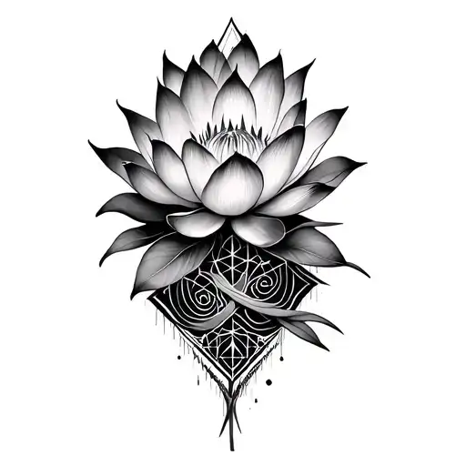 Lotus Flower Intertwined With Sacred Geometry And Cosmic Patterns