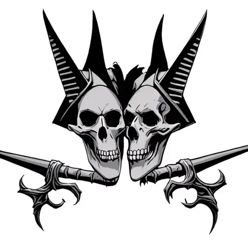 Anubis Evil With Skulls Facing Each Other