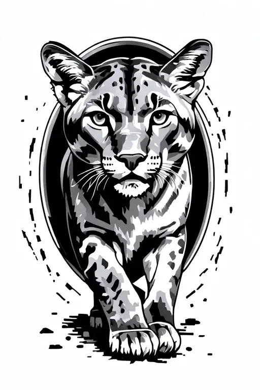 Mountain Lion Walking Out Of Pixilated Oval Portal