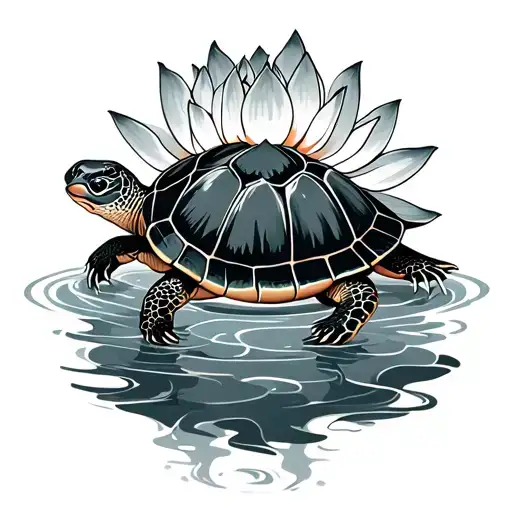 Turtle And Lotus Flower In Minimalist Mode