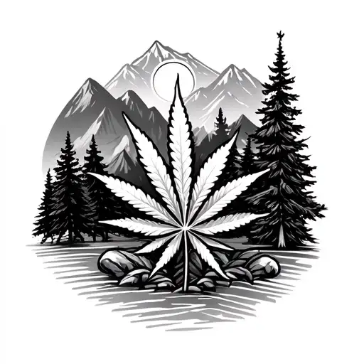 Create A Tattoo With Cbd And Thc Molecule With Shading Background Of Montains And Trees