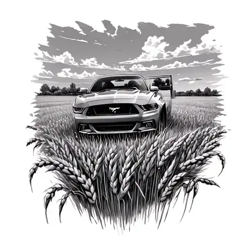 Ford Mustang In Wheat Field