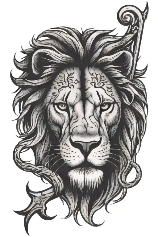 A Lion With A Navy Seal Trident Symbol Incorporated Into Its Mane
