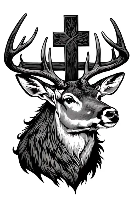 Deer Head With Cross Behind It
