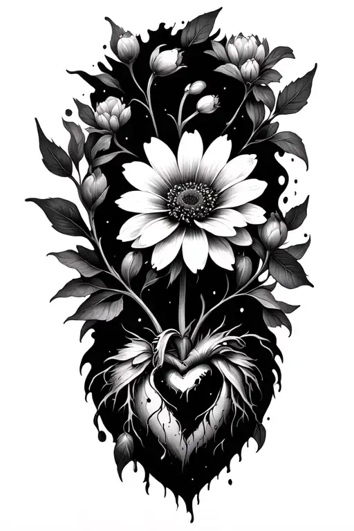 Flower With Heart As Branches Stretching Towards