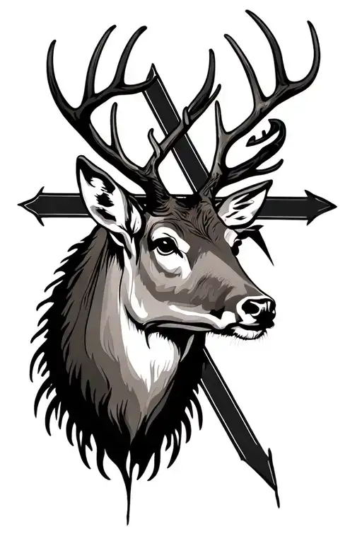 Deer Head With Cross Behind It