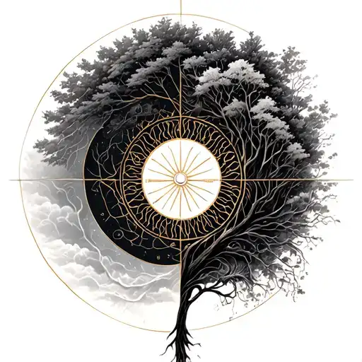 Tree And Golden Ratio Spiral
