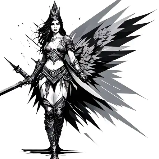 Female Warrior And Geometric Design Incorporating