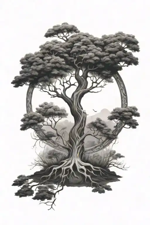 Tree Of Life Realistic Black And Grey