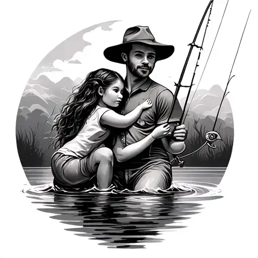 Dad And Daughter Fishing