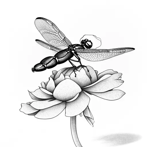 Dragonfly Landing On Peony Flower