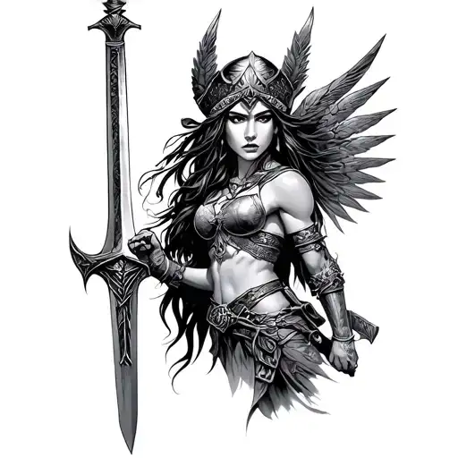 Valkyrie Warrior Woman Holding A Sword