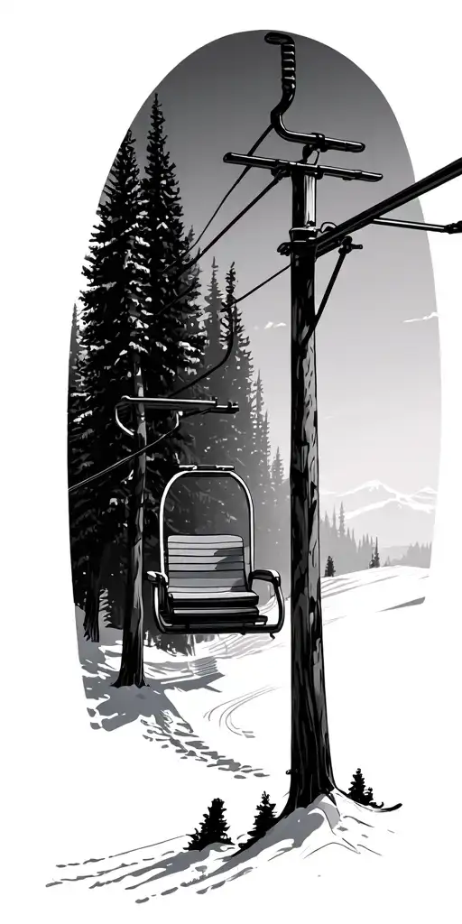 Ski Area Chair Lift Surrounded By Trees