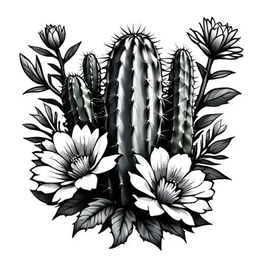 Cactus With Flowers And Tooled Leather