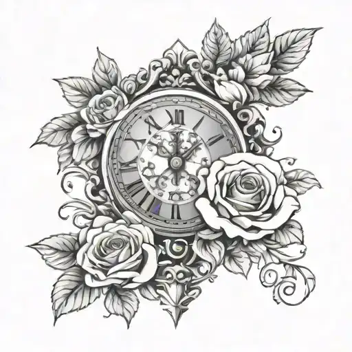 Clock And Roses And Cross Made