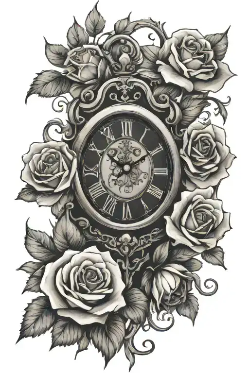 Clock And Roses And Cross Made