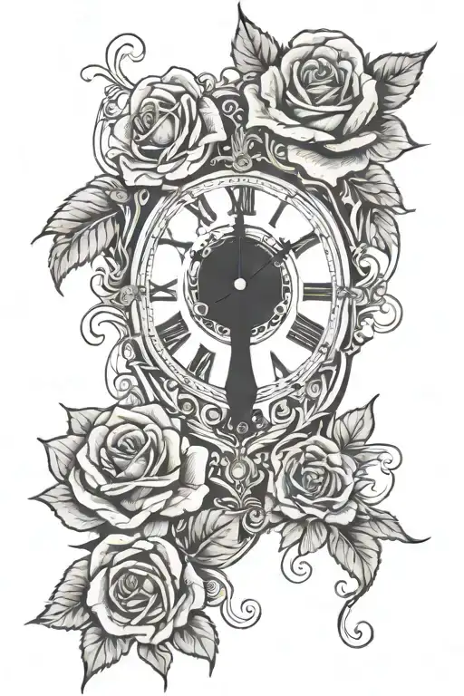 Cross And Roses And Clock