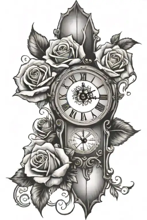 Cross And Roses And Clock