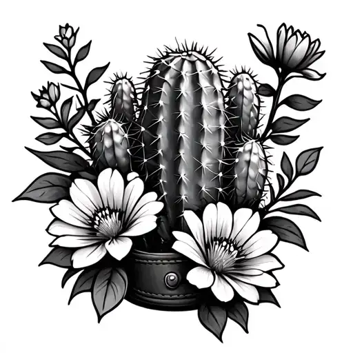 Cactus With Flowers And Tooled Leather Around It
