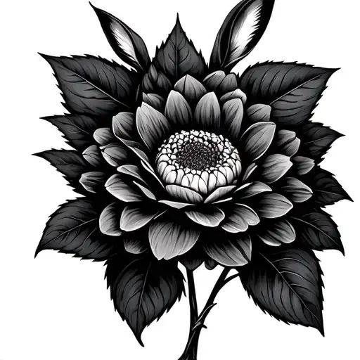 A Bunny Hoding A Dahlia Flower Large Black Leaves