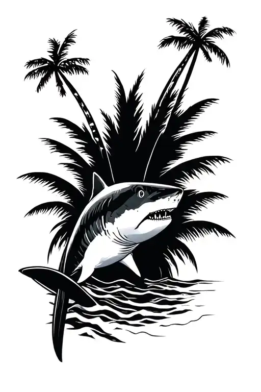 Surfboard Beach Palm Great White Shark