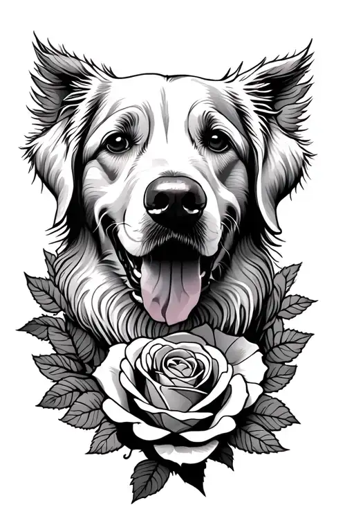 Golden Retriever With Rose Surrounded