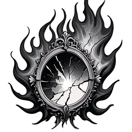 Broken Mirror With Flame Inside