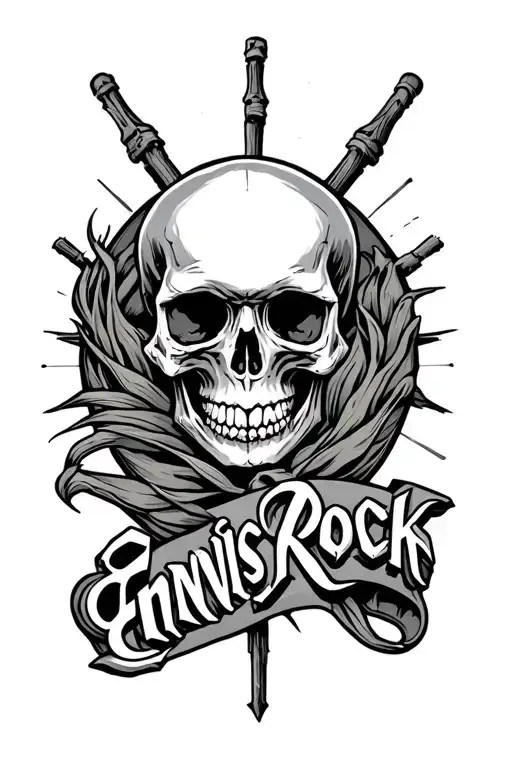 Skull Surrounded Sleeve Tattoo With The Word Ennisrock In It