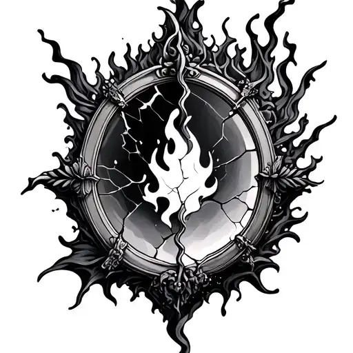 Broken Mirror With Flame Inside