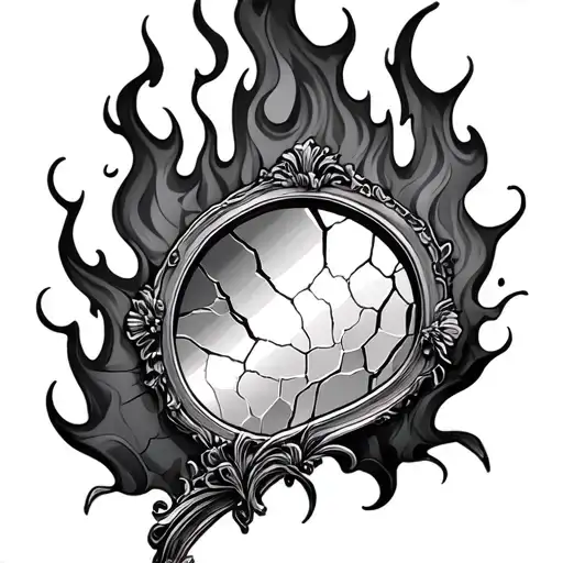 Broken Mirror With Flame Inside