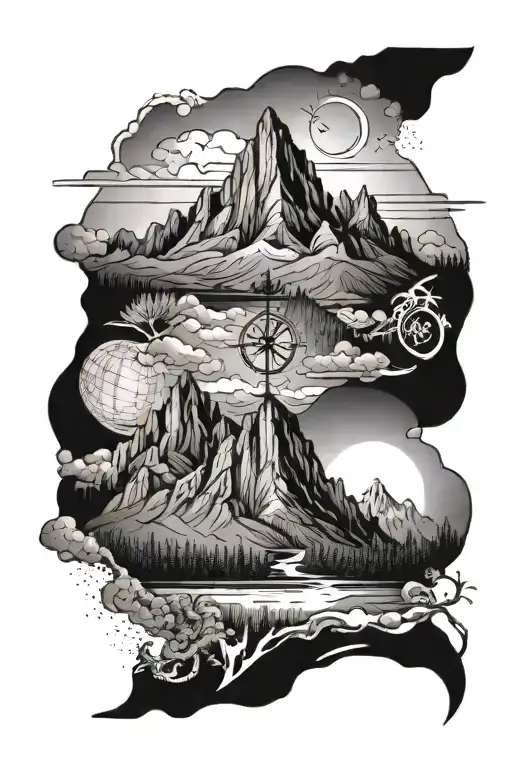 Longitude And Latitude Coordinates With Mountain Landscape Vertical