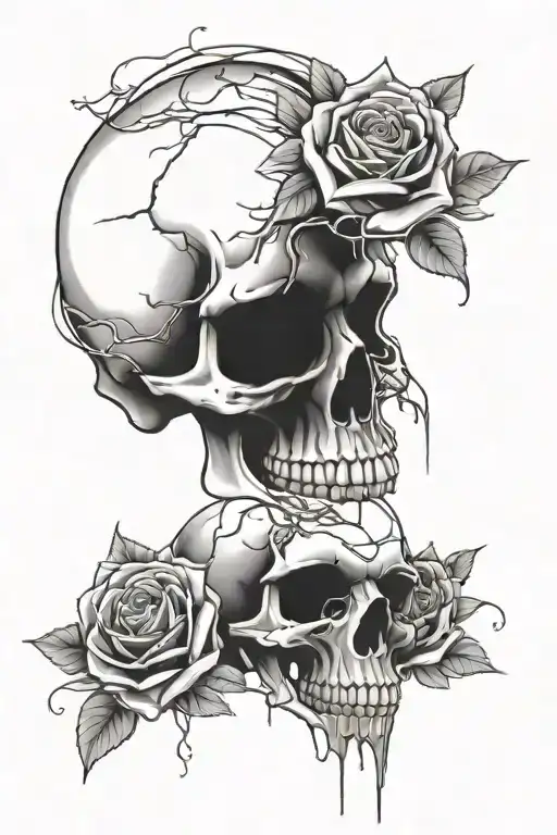 Broken Skull With Roses Intertwined