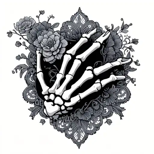Hand Skeleton In Lace Pattern Forming The Shape