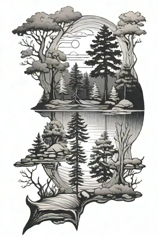 Forest And Lake Reflecting