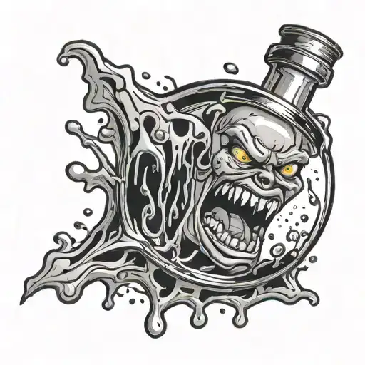 An Angry Face Melting Into A Broken Laboratory Flask