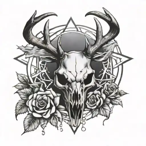 Deer Skull Roses Mist Pentagram