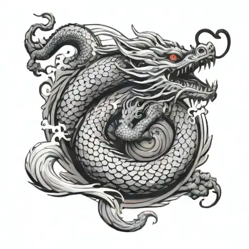 Traditional Japanese Dragon Swirling With Smoke Background