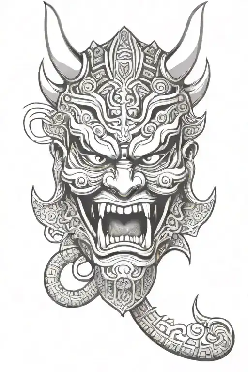 Samurai Mask In Japanese Devil Mouth