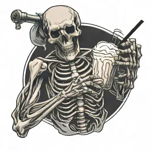 Skeleton Drinking A Milkshake With Milkshake Pouring Through Ribs