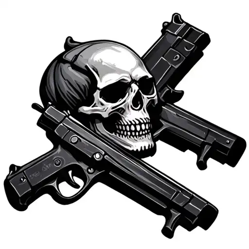 Gritty Skull With Guns Crossed