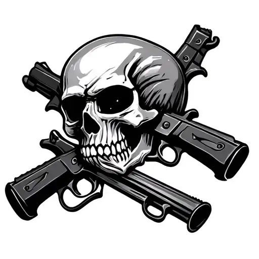 Gritty Skull With Guns Crossed