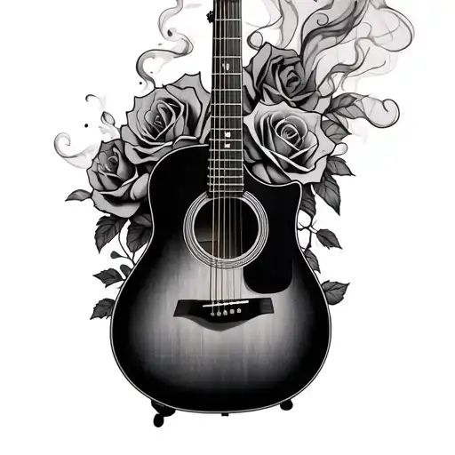 Acoustic Guitar With Smoke And Roses