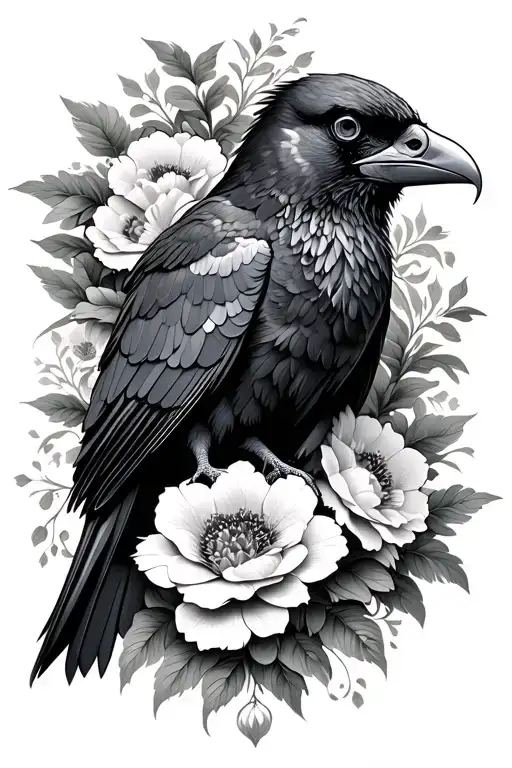 Ravens Surrounded By Flowers In Art Nouveau Style