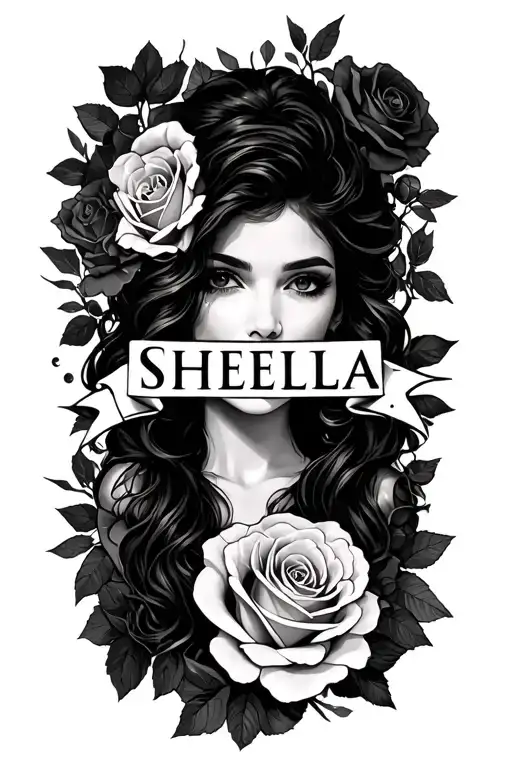Sheila Name And With Rosas Around The Full Arm