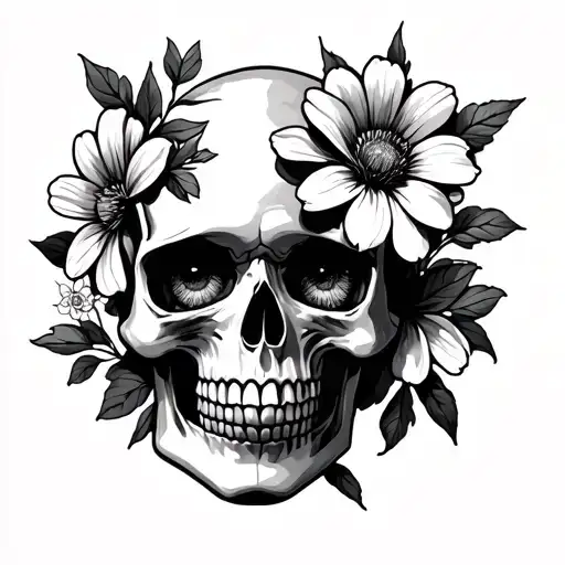 Skull With Flowers Blooming In The Eyes
