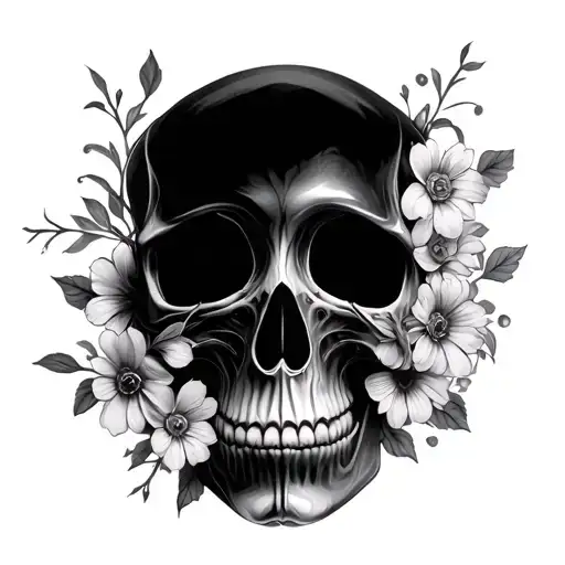 Skull With Flowers Blooming In Eye Sockets