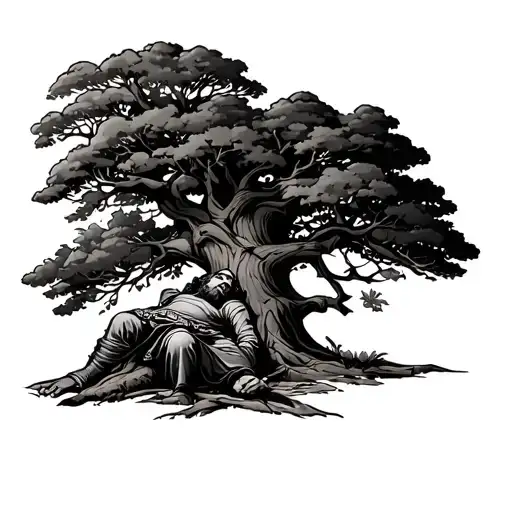 15Th Century Bohemian Warrior Resting By A Huge Tree Looking Tired